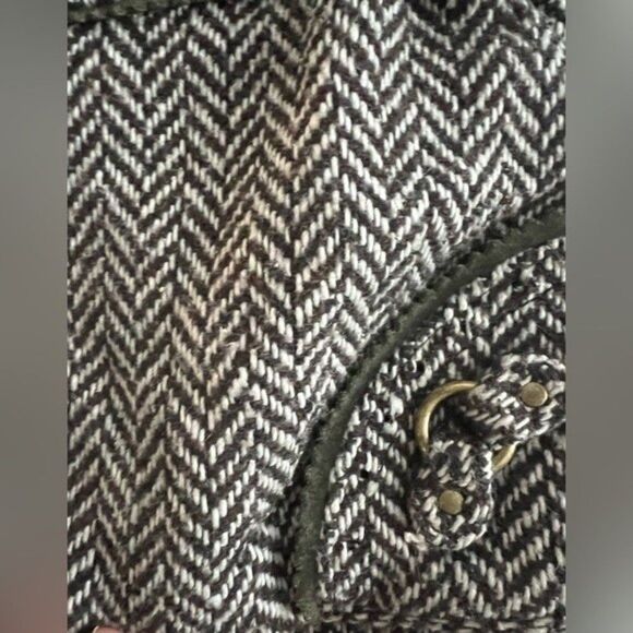 Sisley Handbag Satchel Herringbone Chevron Wool Blend fabric Shoulder strap - Picture 2 of 12